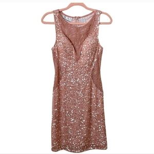 Vintage Scala Prom Dress Womens Size 4 Nude Pink Mini Beaded Sequins Cocktail